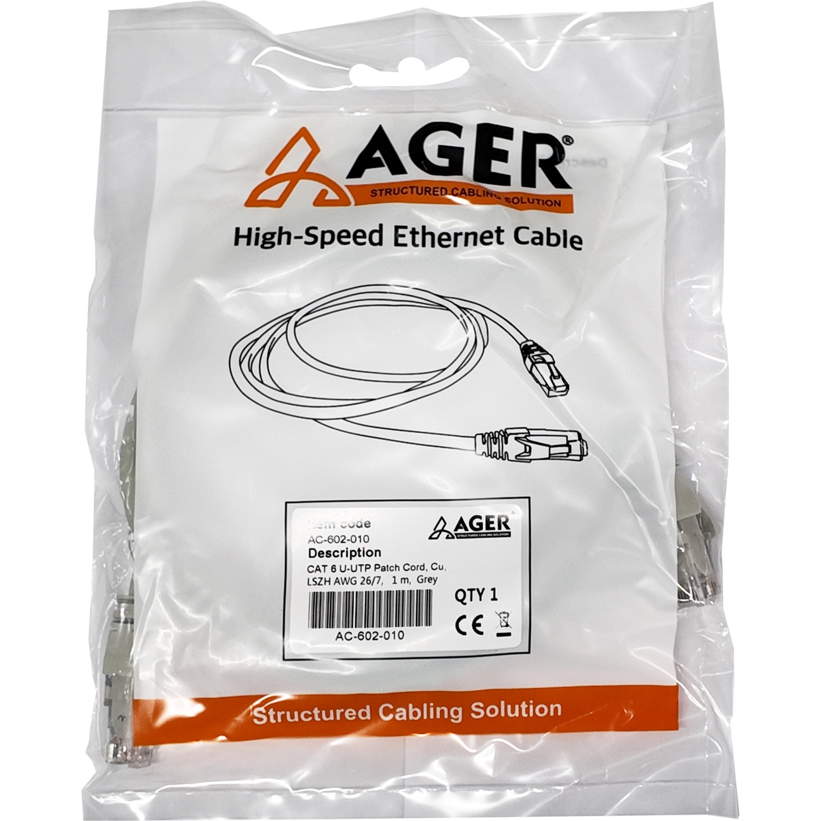 AGER AGER AC-602-020 2MT UTP CAT6 PATCH KABLO GRI Cu, LSZH AWG 26/7