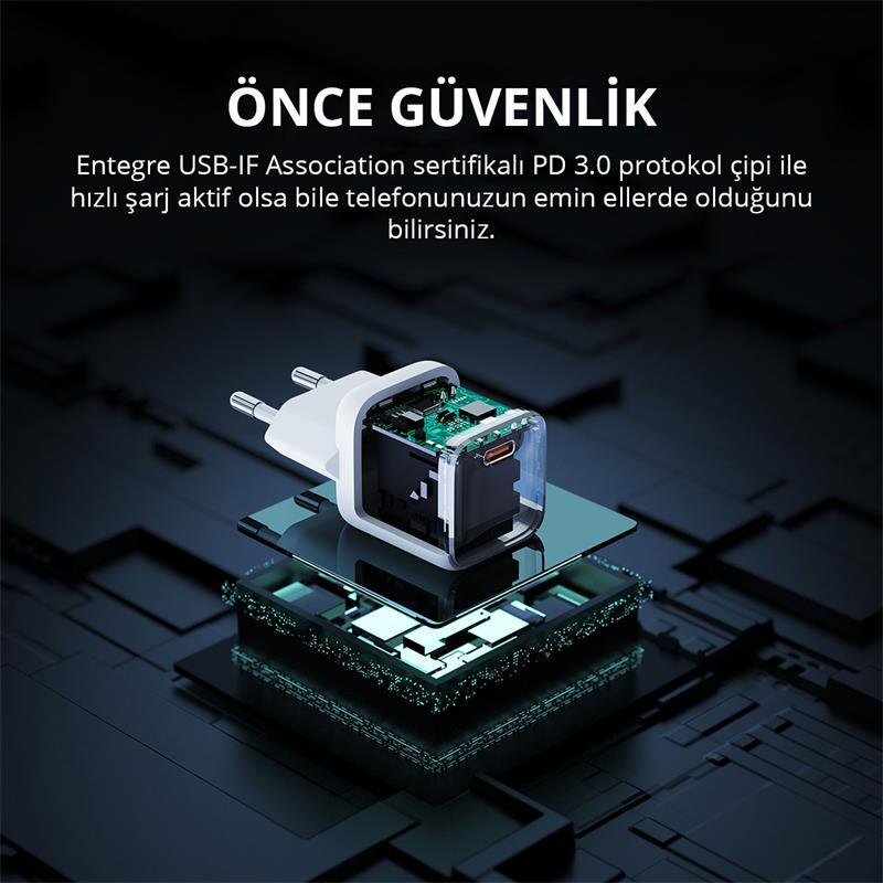 AUKEY AUKEY PA-B1T-WH 20W OMNİA II MİNİ GAN PD QC 3.0 TYPE C HIZLI ŞARJ ADAPTÖRÜ -56160