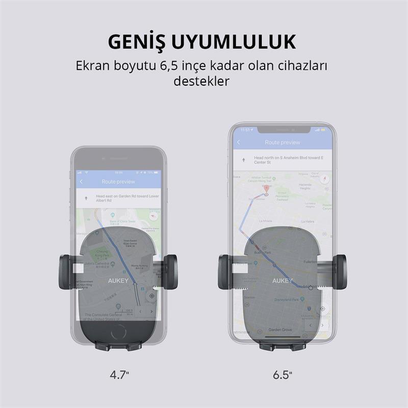 AUKEY AUKEY HD-C48-BK 360 DERECE TÜM CİHAZLARLA UYUMLU ARAÇ İÇİ TELEFON TUTUCU KOLAY KİLİTLEME/BIRAKMA -56137