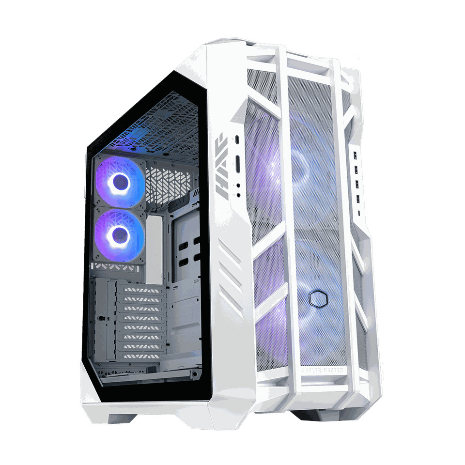 COOLERMASTER CM HAF700 Beyaz Tempered Glass ARGB Ledli, Mesh Ön Panel, Titanyum Gri Renkli FullTower Kasa