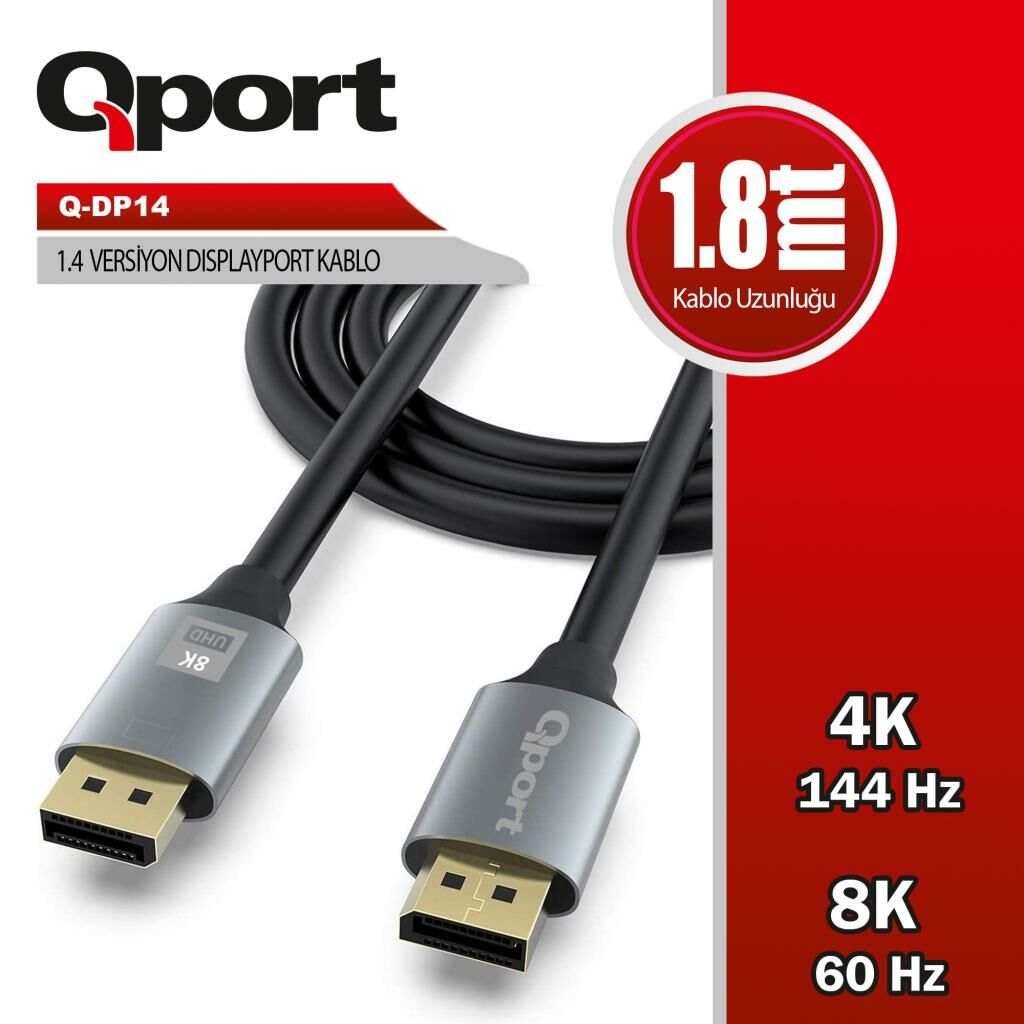 QPORT QPORT (Q-DP14) DISPLAY PORT 1.8 METRE KABLO
