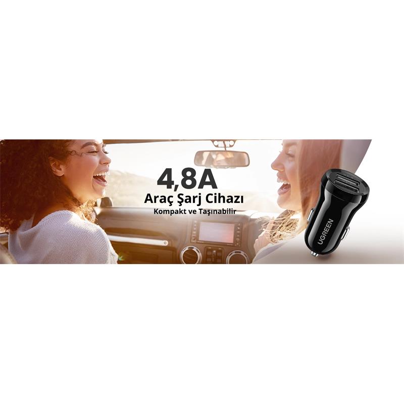 UGREEN UGREEN 24W ARAÇ ÇAKMAKLIK ŞARJ CİHAZI 2XUSB-A SİYAH 50875 -50365