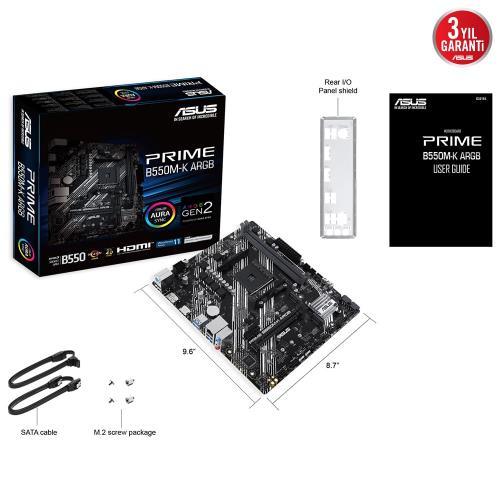 ASUS  ASUS PRIME B550M-K ARGB, 2xDDR4, 2x M.2, DP, HDMI, AM4 Soket Anakart -31716