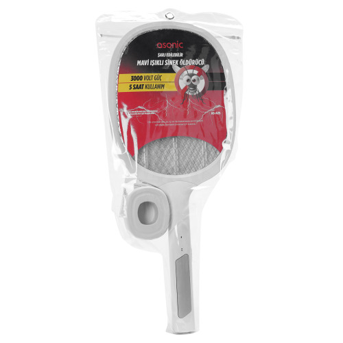 ASONIC ASONIC AS-A25, Beyaz-Gri, 3000V, Raket Tipi, UV Mor Işıklı, 1200mAh, Bataryalı, Şarj Edilebilir, Sinek Öldürücü-61260