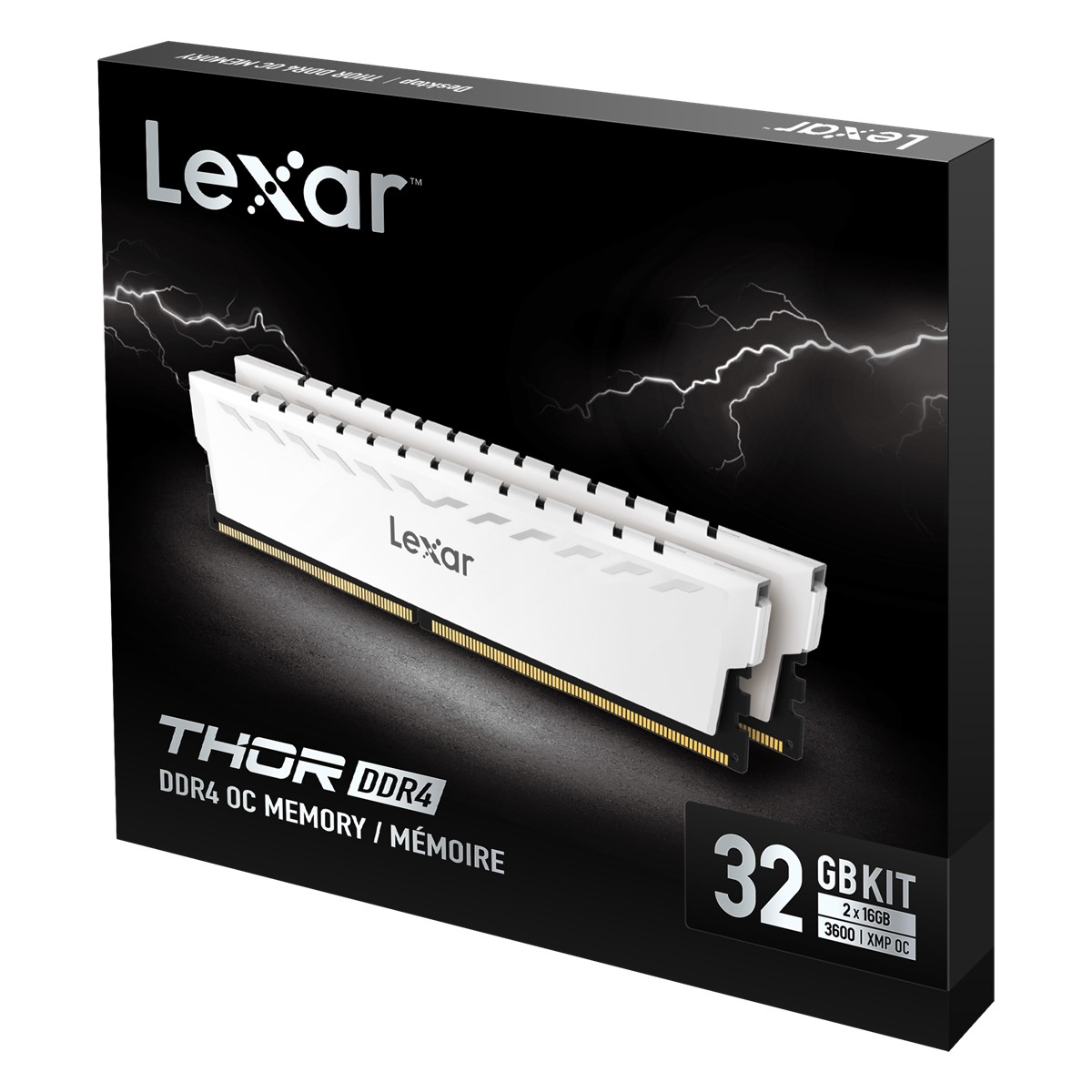 LEXAR LEXAR THOR RAM DT GAMING DDR4 UDIMM 32GB KIT (2x16GB) 3600 XMP MEMORY WITH WHITE HEATSINK DUAL PACK LD4BU016G-R3600GDWG