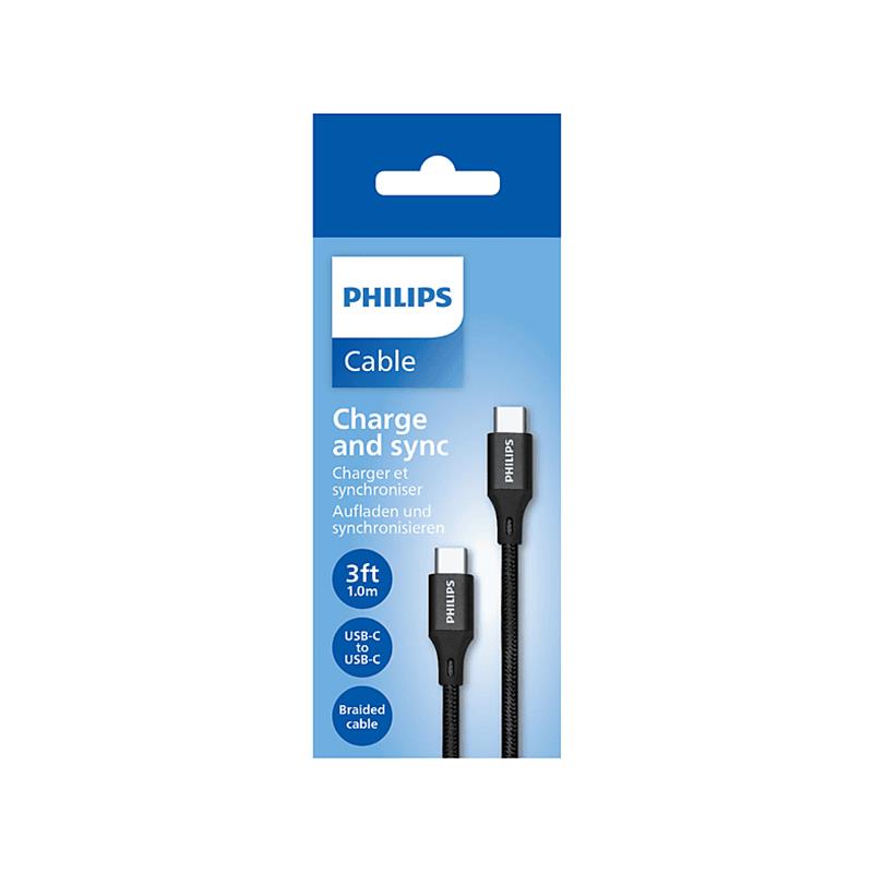 PHILIPS PHILIPS DLC5531C TYPE-C TO TYPE-C 1,2MT PD 480 MBPS SİYAH ÖRGÜLÜ ŞARJ KABLOSU -50478