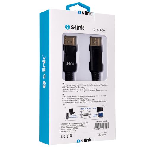 S-LINK S-LINK SLX-460, Display Port (DP) Kablo, İki ucu Erkek, 1.5 Metre-46842