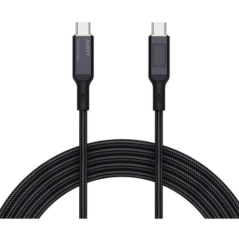 AUKEY AUKEY CB-MCC102-BK 100W NAYLON ÖRGÜLÜ 5A 480MBPS TYPE-C TYPE-C LCD EKRANLI KABLO 1.8MT 