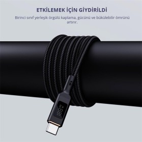 AUKEY AUKEY CB-MCC102-BK 100W NAYLON ÖRGÜLÜ 5A 480MBPS TYPE-C TYPE-C LCD EKRANLI KABLO 1.8MT -65737