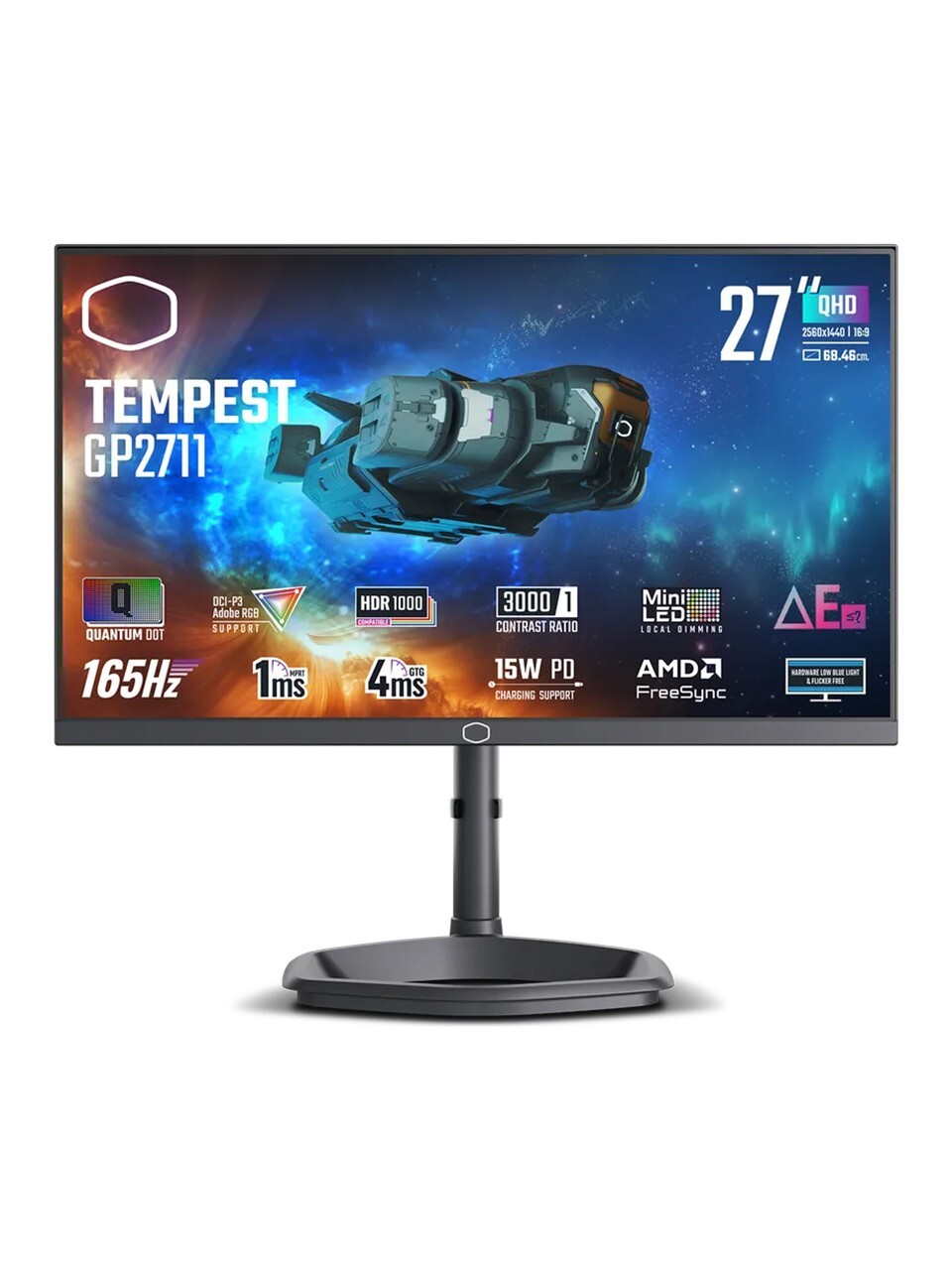 COOLERMASTER CM GP2711 27" 165HZ 1MS VA 2K 2560X1440 2XHDMI 1XDP HDR PIVOT KVM 576 MINI LED Monitör
