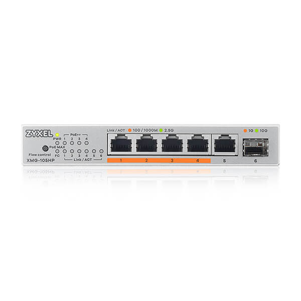 ZYXEL ZYXEL XMG-105HP 5 PORT 2.5G + 1G SFP+ 70W PoE++ MULTIGIGABIT YONETILEMEZ DESKTOP SWITCH-66769