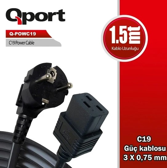 QPORT QPORT 1.5M C19 POWER GUC KABLOSU (Q-POWC19)
