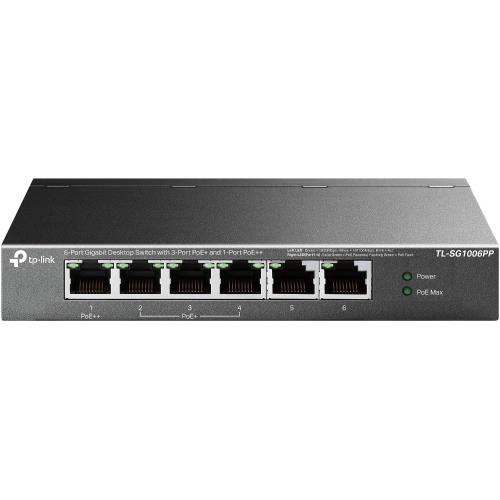 TP-LINK TP-LINK TL-SG1006PP 6 Port, GigaBit, Metal Kasa, 4 Port PoE, 64W, Yönetilemez, Masaüstü Switch
