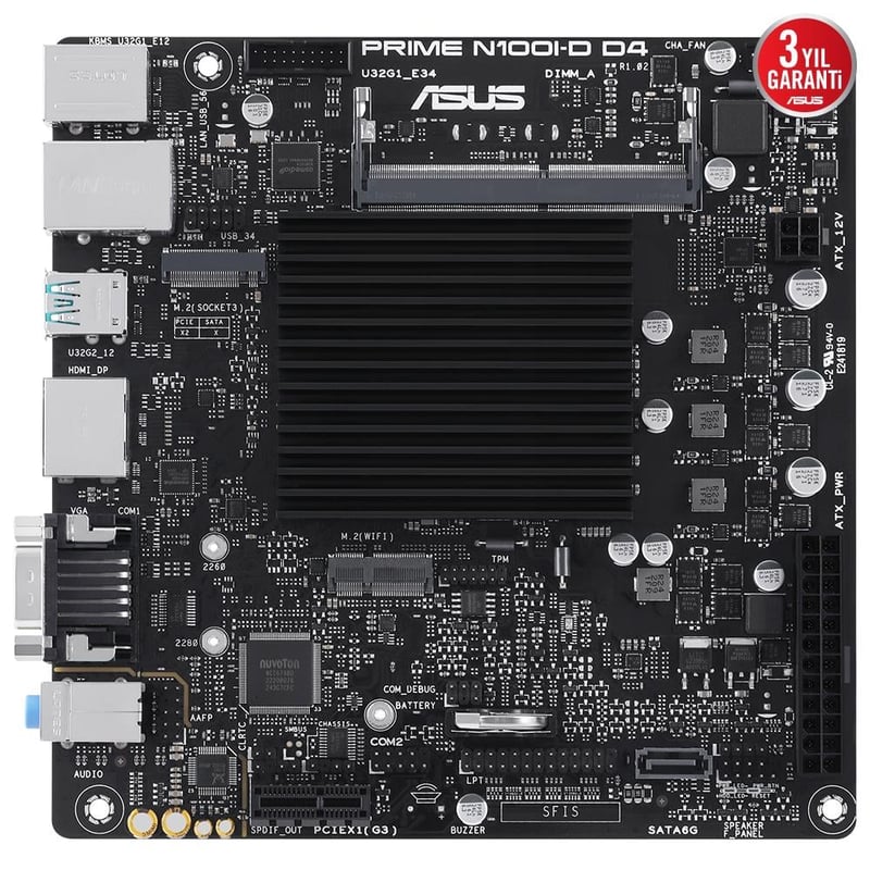 ASUS ASUS MB PRIME N100I-D D4-CSM INTEL N100 CPU DDR4 3200 DP HDMI VGA M2 USB3.2 COM Mini ITX ONBOARD ISLEMCI FANSIZ TASARIM ESD GUAR-45054