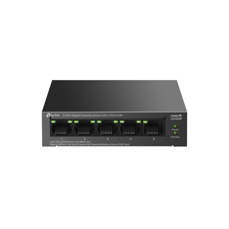 TP-LINK TP-LINK LS105GP 4 PORT GIGABIT + 1 PORT RJ45 UPLINK POE 65W 250 METRE POE MESAFE METAL KASA SWITCH -31097