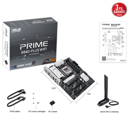 ASUS ASUS PRIME B840-PLUS WI-FI, 4xDDR5, 3x M.2, HDMI, DP, Type-C, WI-FI 6E, Bluetooth 5.3, AMD Ryzen 9000 Serisi, AM5 Soket Anakart-59529
