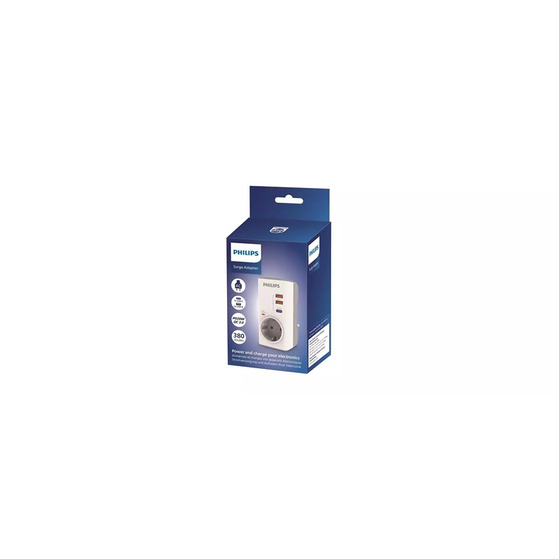 PHILIPS PHILIPS CHP8010W TEKLİ AKIM KORUMA PRİZ, 380J, 2X USB-A OUT, 1X USB-C OUT (PD & QC 3.0) BEYAZ -50354