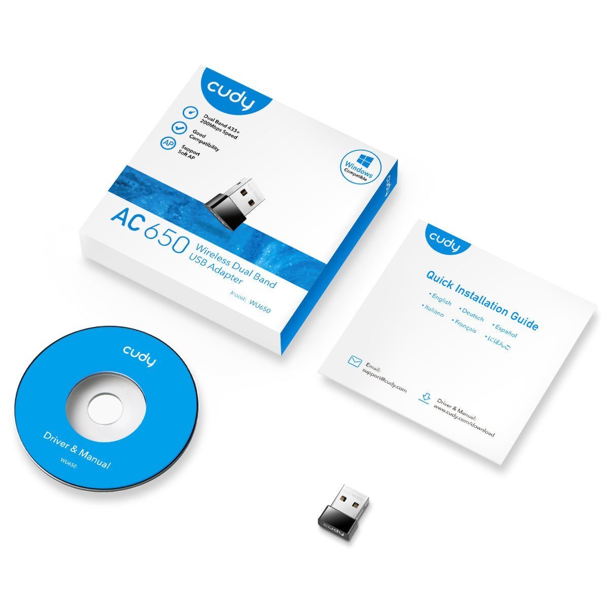 CUDY CUDY WU650 AC650 2.4GHz/5GHz 650Mbps 2dBi Dahili Anten MU-MIMO Kablosuz USB Wi-Fi Adaptör-58618