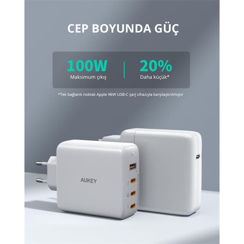AUKEY AUKEY PA-B7S-WH 100W DÖRT BAĞLANTI NOKTALI PD GAN DUVAR ŞARJ CİHAZI -56145