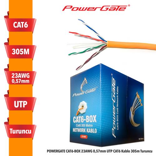 POWERGATE POWERGATE CAT6-BOX-OR, 23AWG, 0,57mm, UTP, CAT6 Kablo, 305m, Turuncu