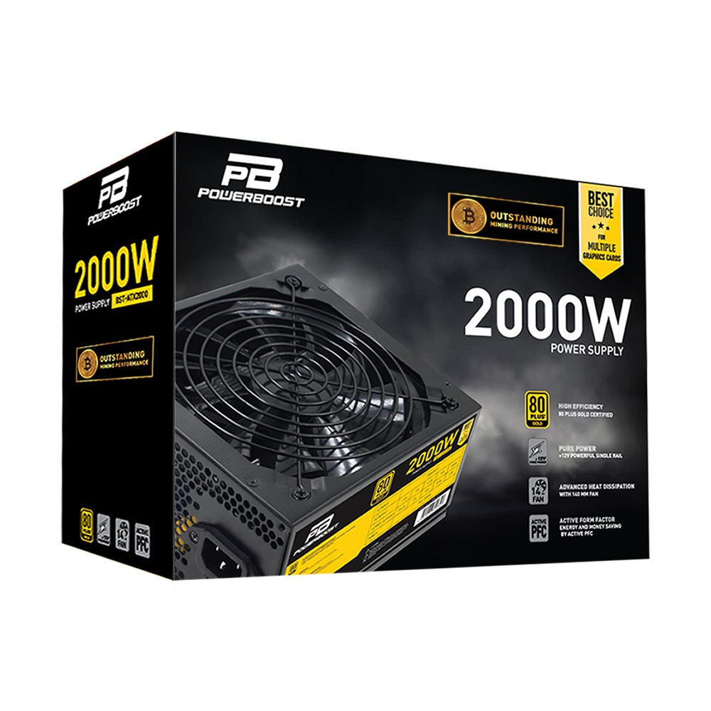 POWERBOOST  BST-ATX2000 2000w 14cm SİYAH fan, Mining  ATX POWER SUPPLY (Retail)