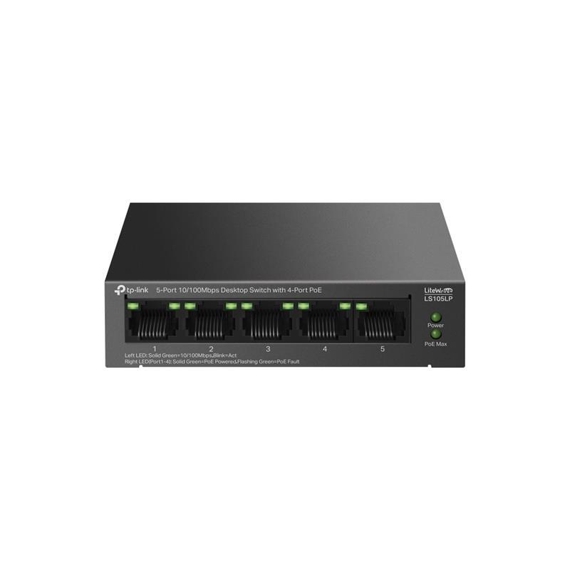 TP-LINK TP-LINK LS105LP 4 PORT 10/100 +1 PORT RJ45 UPLINK 41W 250 METRE POE MESAFE METAL KASA SWITCH -31103