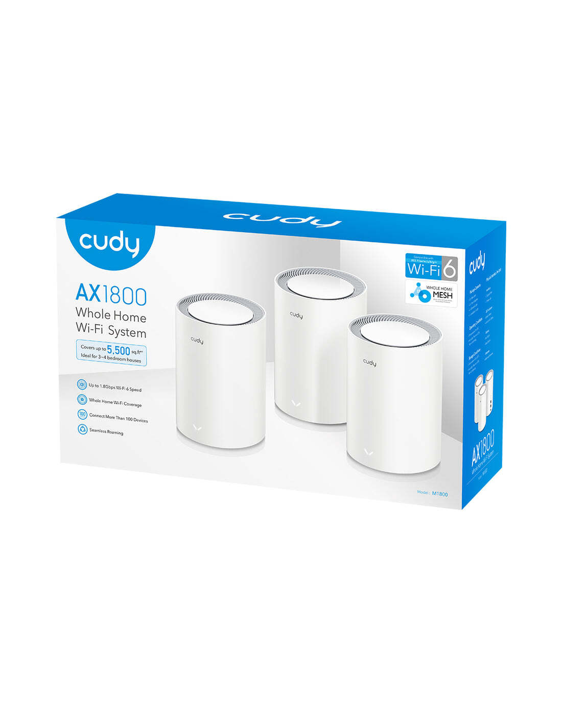 CUDY M1800 3-Pack AX1800Mbps 2.4/5GHz AP/RE/WISP Gigabit MU-MIMO Kablosuz 3'lü Mesh Wi-Fi 6 Sistemi-62295