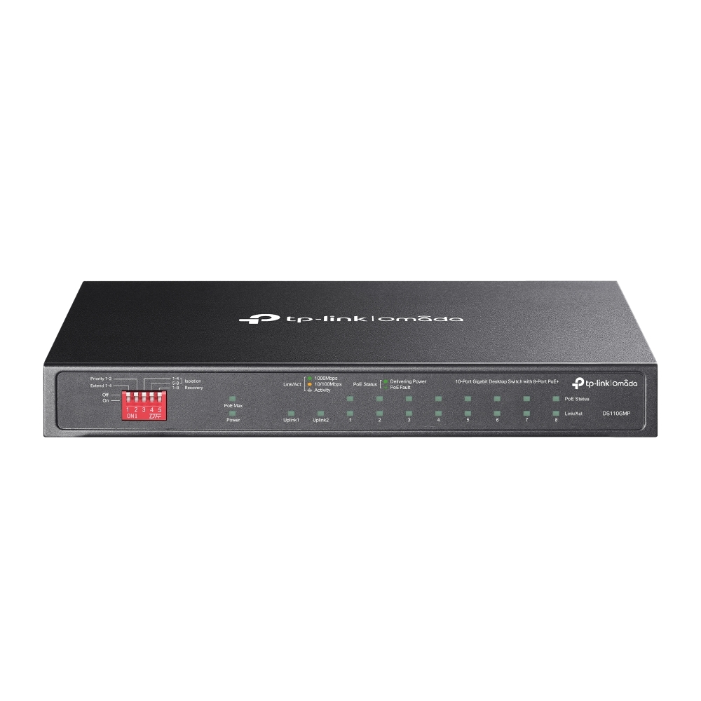OMADA TP-LINK DS110GMP 123W 8GE PoE Switch 2GE uplink1 combo SFP, 250m PoE, PoE Auto Recovery Metal, Desktop