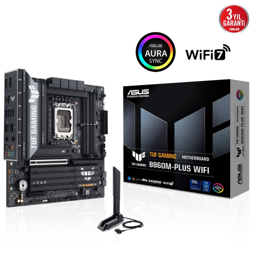 ASUS ASUS TUF GAMING B860M-PLUS WIFI, 4xDDR5, 3xM.2, HDMI, DP, Wi-Fi 7, Bluetooth v5.4, Intel Core Ultra CPU(Seri 2), LGA1851 Soket, 