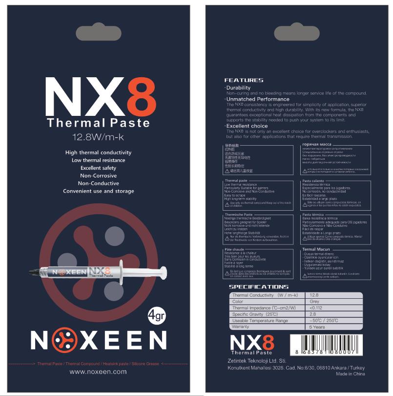 NOXEEN Noxeen NX8 Yüksek Performanslı Termal Macun 12.8W/M-K 4gr