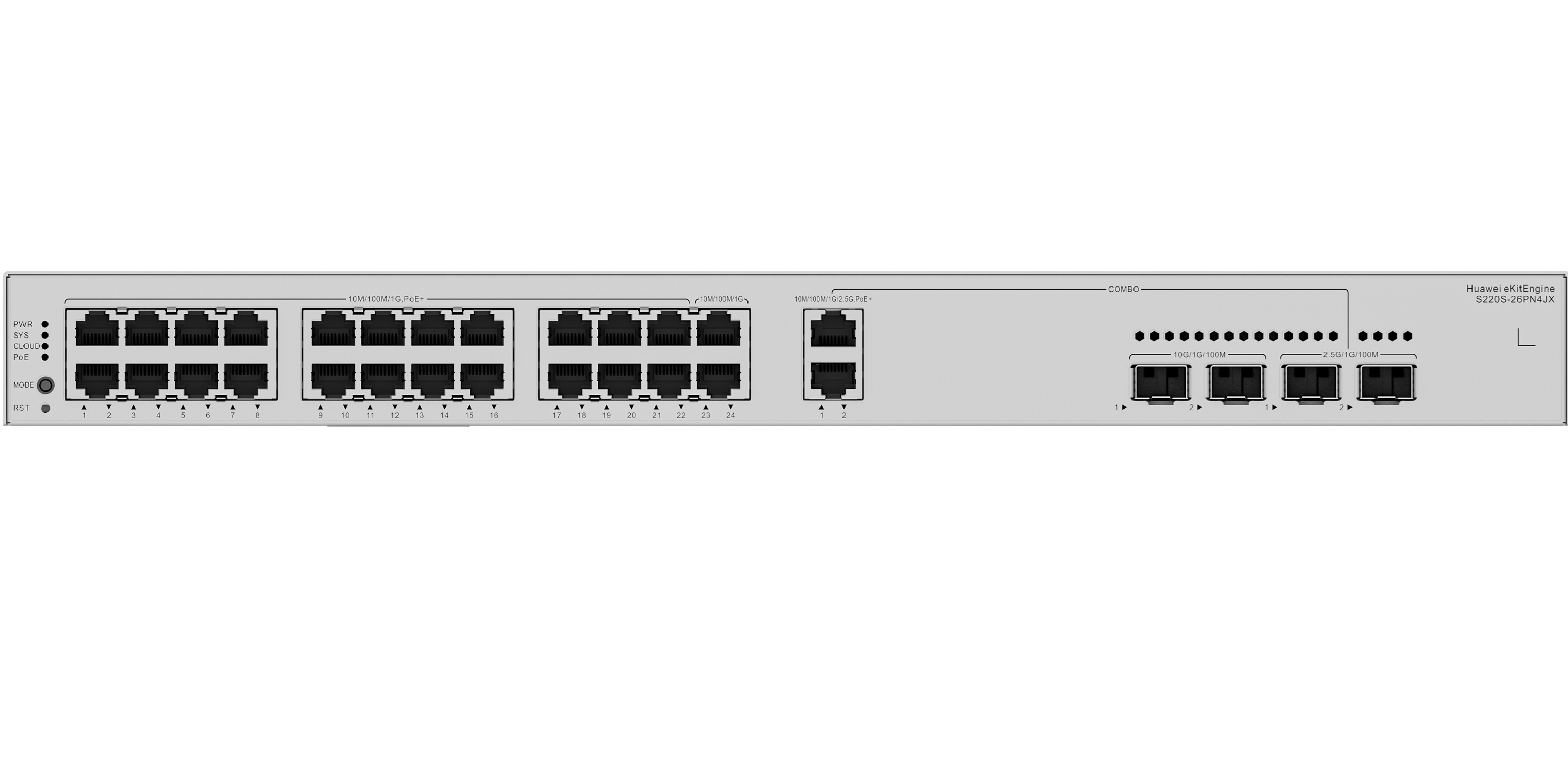 HUAWEI Huawei eKit S220S-26PN4JX 24*10/100/1000BASE-T 2*10GE SFP+/2*2.5GE Sfp 400W Poe 
