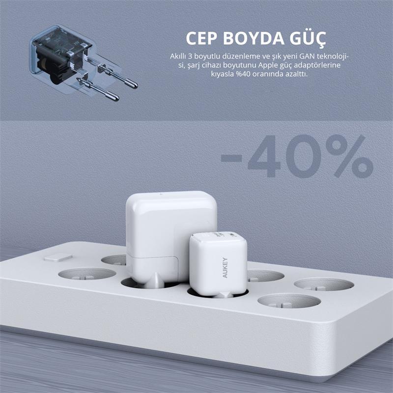 AUKEY AUKEY PA-B1L-WH 30W OMNİA II MİNİ GAN TYPE-C PD ŞARJ ADAPTÖRÜ -56167