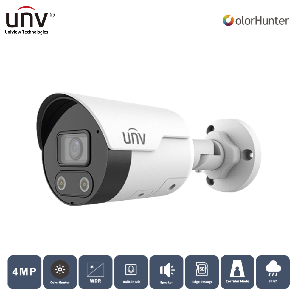 UNIVIEW UNIVIEW IPC2124LE-ADF28KMC-WL 4MP 2.8MM 50MT COLORHUNTER IP67 H265+ IR BULLET IP KAMERA (Dahili Sesli ve Hoparlörlü)