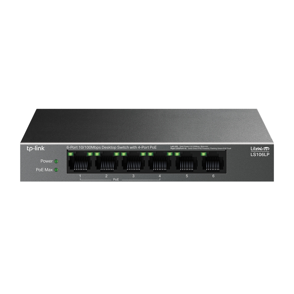 TP-LINK Tp-Link 6Port LS106LP 10/100Mbps 4xPoE (40W) Desktop Switch