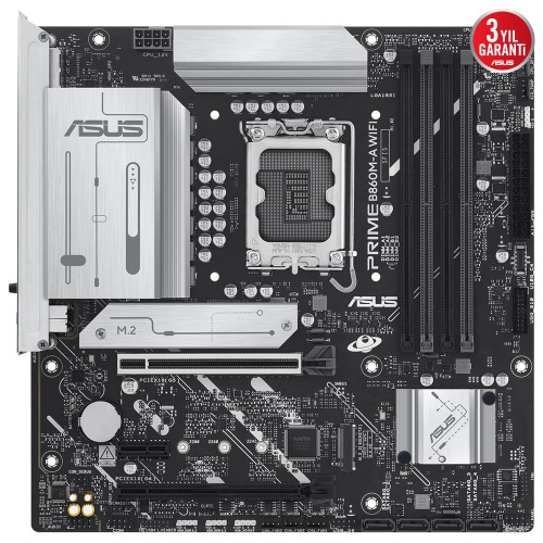 ASUS ASUS PRIME B860M-A WI-FI, 4xDDR5 2x M.2, HDMI, 2xDP, Wİ-Fİ 6E, Bluetooth v5.3, Type-C, Intel Core Ultra CPU(Seri 2), LGA1851 Sok-61197