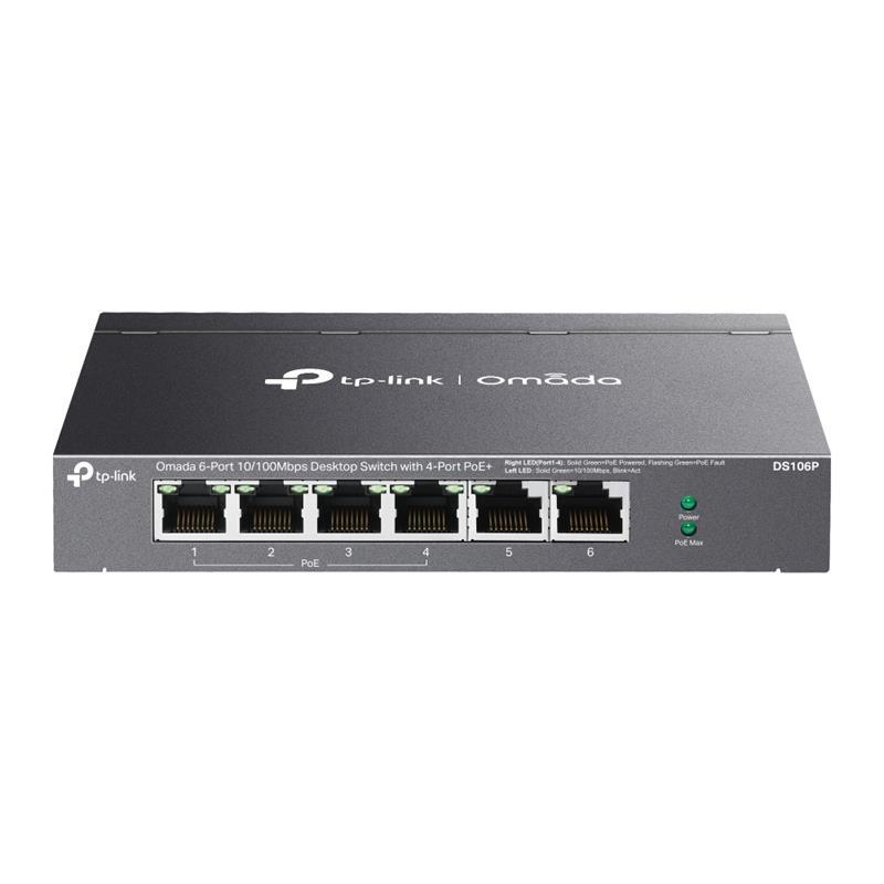 TP-LINK TP-LINK OMADA DS106P 4 PORT 10/100+2 PORT 10/100 UPLINK 67W 250 METRE POE MESAFE METAL KASA SWITCH 