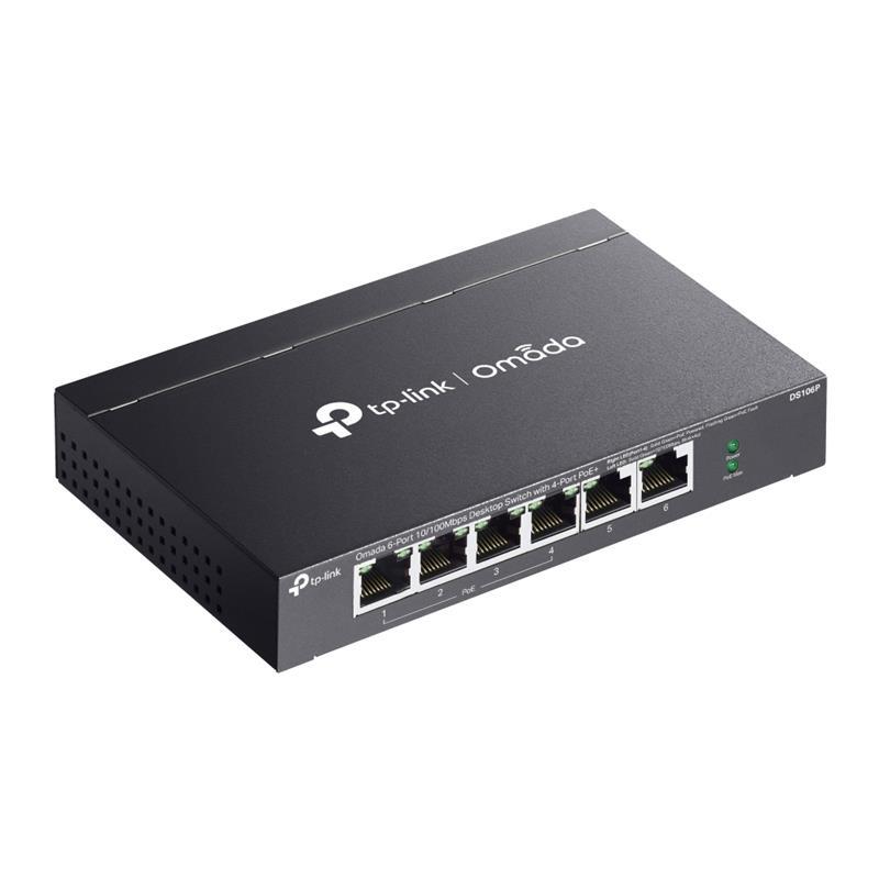 TP-LINK TP-LINK OMADA DS106P 4 PORT 10/100+2 PORT 10/100 UPLINK 67W 250 METRE POE MESAFE METAL KASA SWITCH -43509