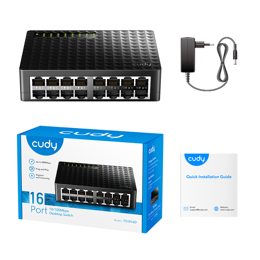 CUDY CUDY FS1016D 16 PORT 10/100 YONETILEMEZ DESKTOP SWITCH PLASTİK KASA-61364