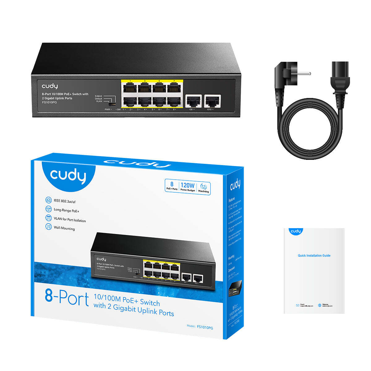 CUDY Cudy FS1010PG 8 Port 10/100Mbps 2*FE Uplink VLAN&Extend Mode 250m 120W POE+ Ethernet Switch-62652