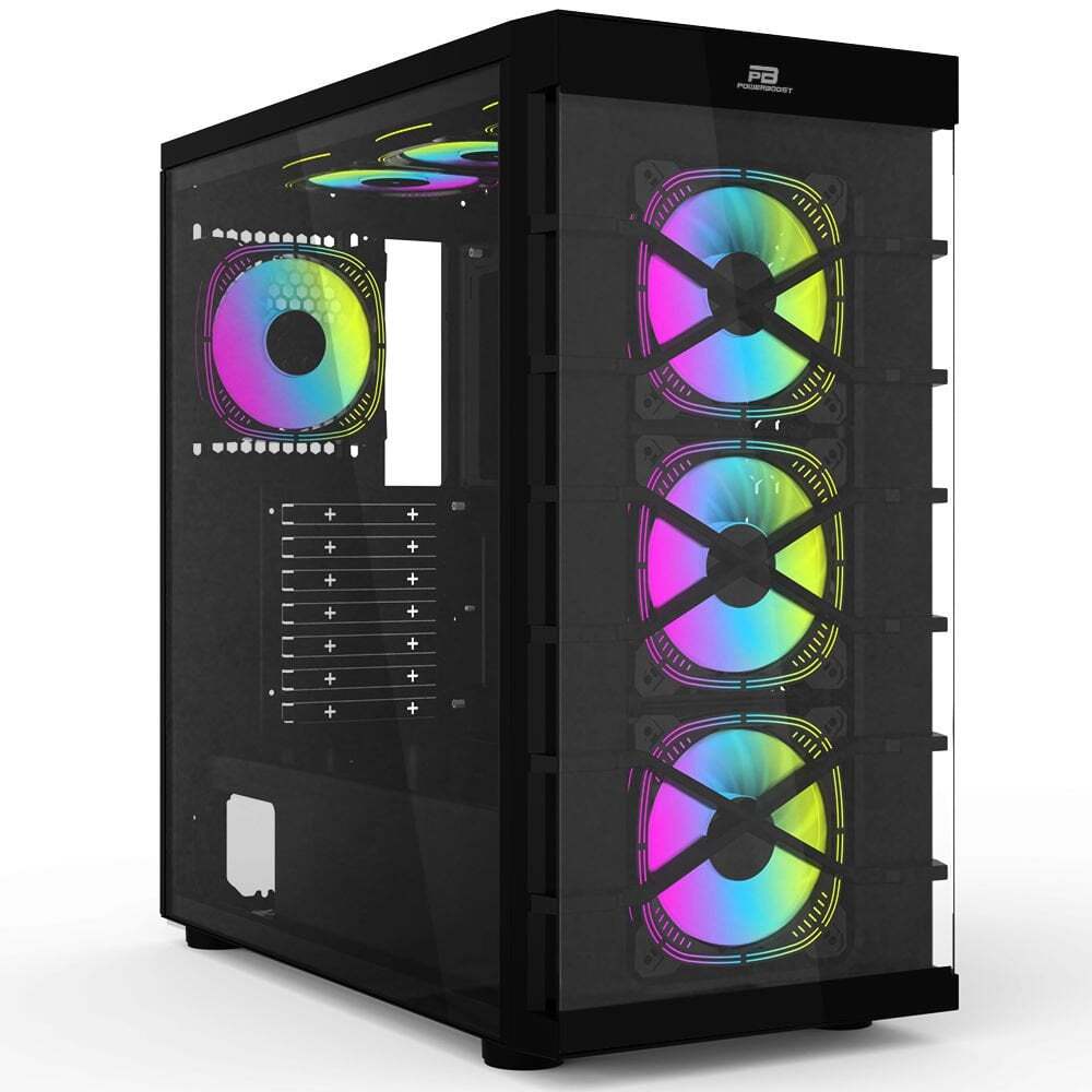 POWERBOOST PowerBoost PB-GR222BB USB3.0 Full Siyah Tempered Glass 7xARGB Fanlı kasa (PSU Yok)