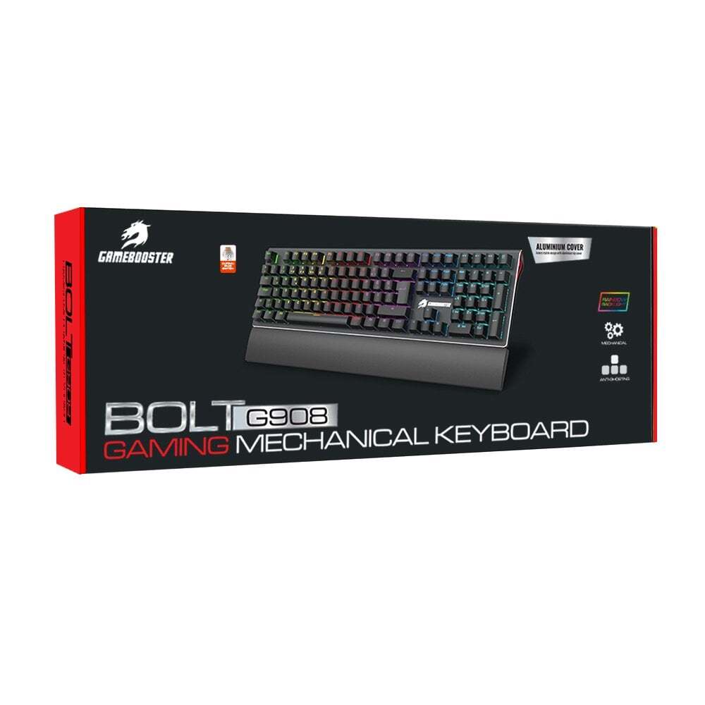 GAMEBOOSTER  g908 bolt rainbow aydınlatmalı red switch mekanik bileklikli oyun klavyesi-62744