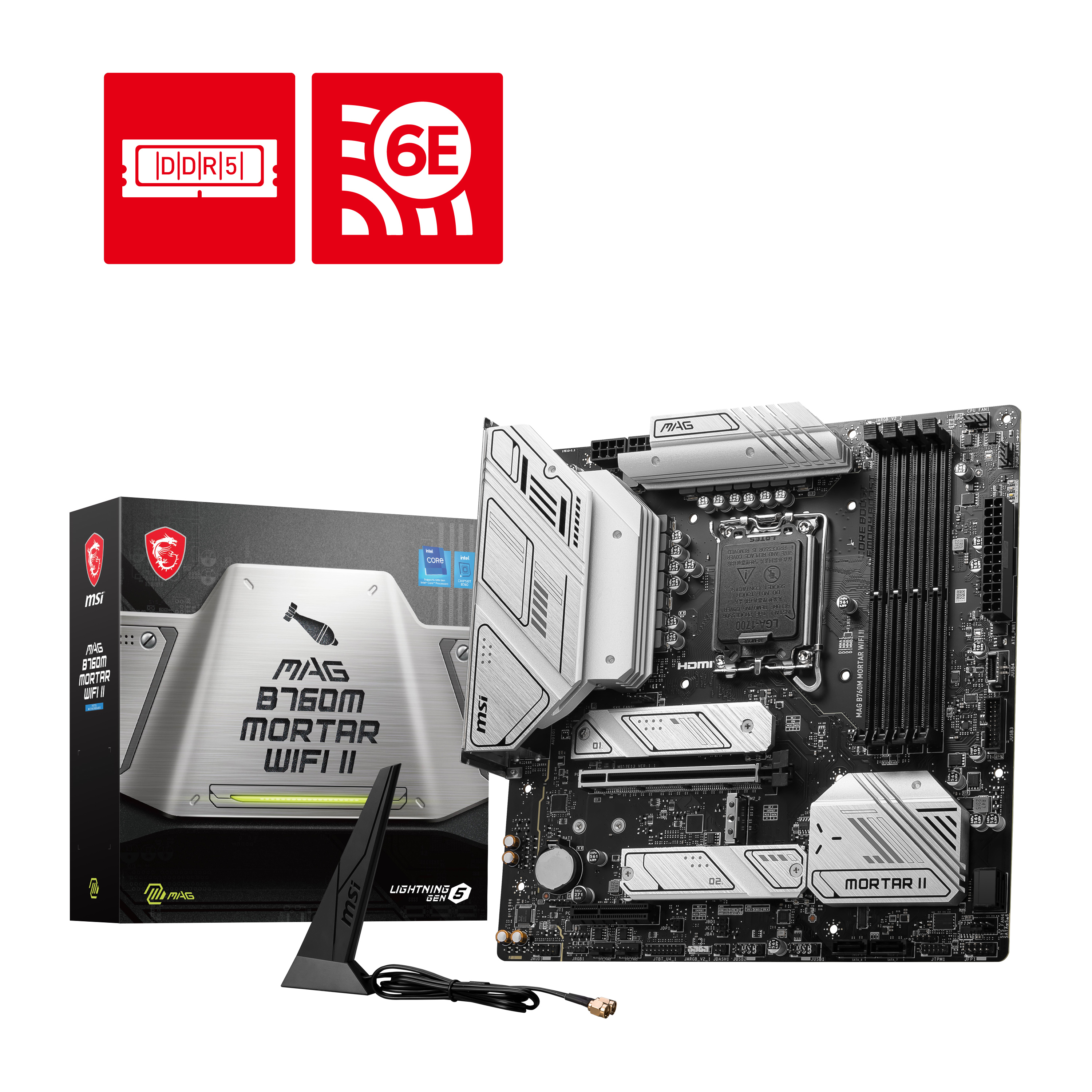 MSI MSI MAG B760M MORTAR WIFI II 1700P DDR5 7800(OC) PCI-E Gen5 M.2 HDMI DP Wifi 6E