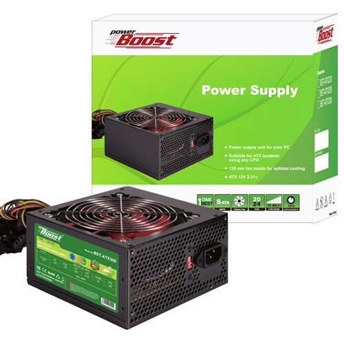 POWERBOOST PowerBoost BST-ATX350R 350w, PPFC 12cm Kırmızı Fanlı ATX PSU Power kablo (Retail Box)-61008
