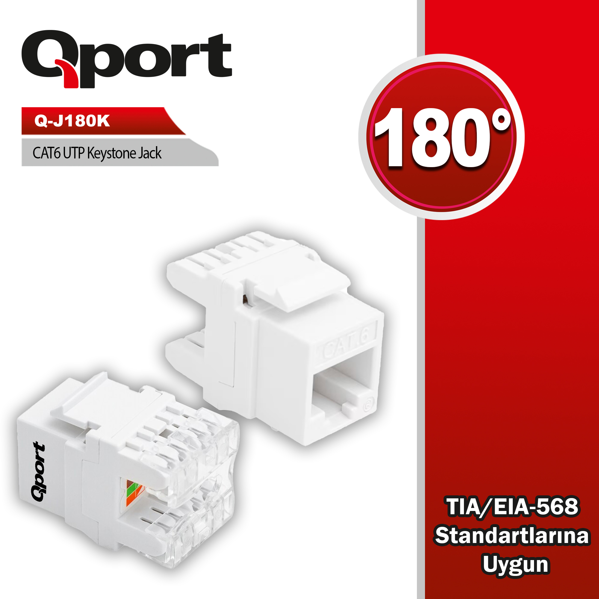 QPORT QPORT CAT6 180 DERECE KEYSTONE JACK (Q-J180K)
