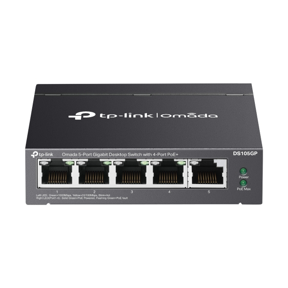OMADA TP-LINKDS105GP 65W 5GE Switch with 4GE PoE, 250m P PoE Auto Recovery, Metal Desktop