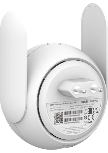 RUIJIE RUIJIE REYEE RG-EW1200R 867MBPS 1PORT 10/100 ETHERNET 2 ANTEN 2.4/5GHz PRİZ TİPİ ACCESS POINT/ROUTER/EXTENDER-51236