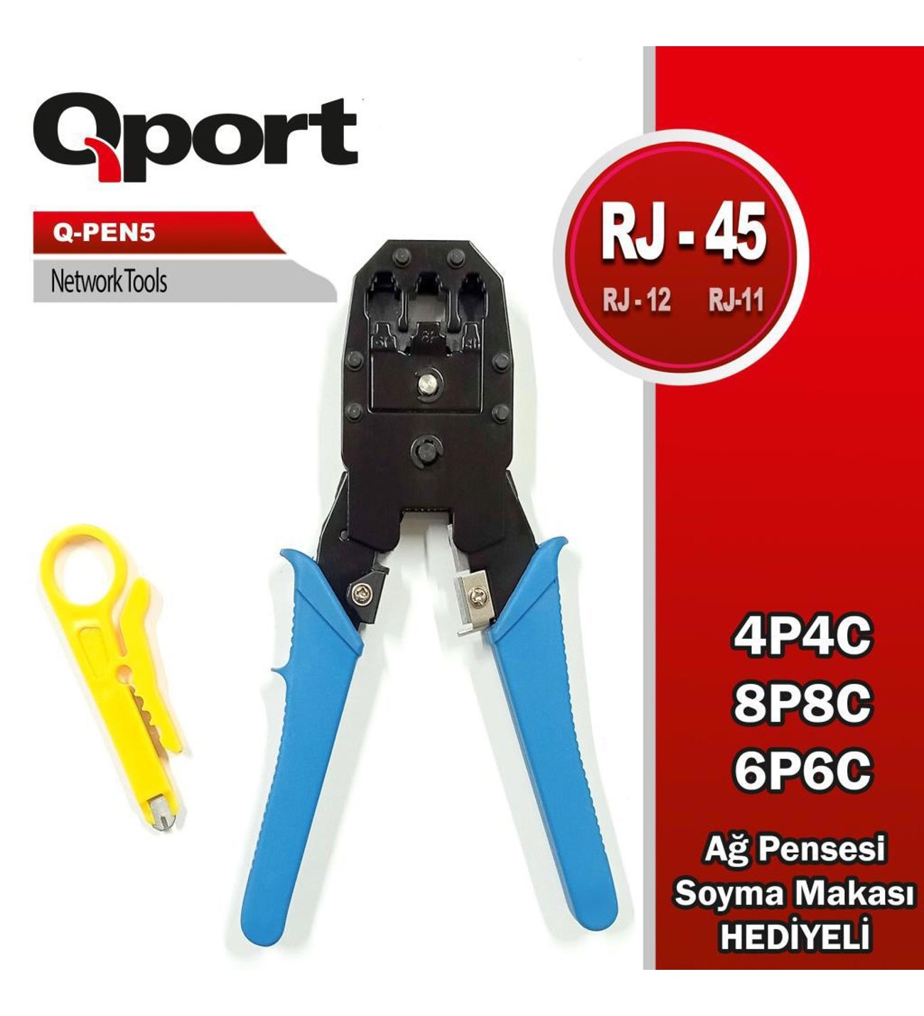 QPORT QPORT (Q-PEN5) RJ45/RJ11/RJ12 KABLO SIKMA PENSESI + KABLO SIYIRICI