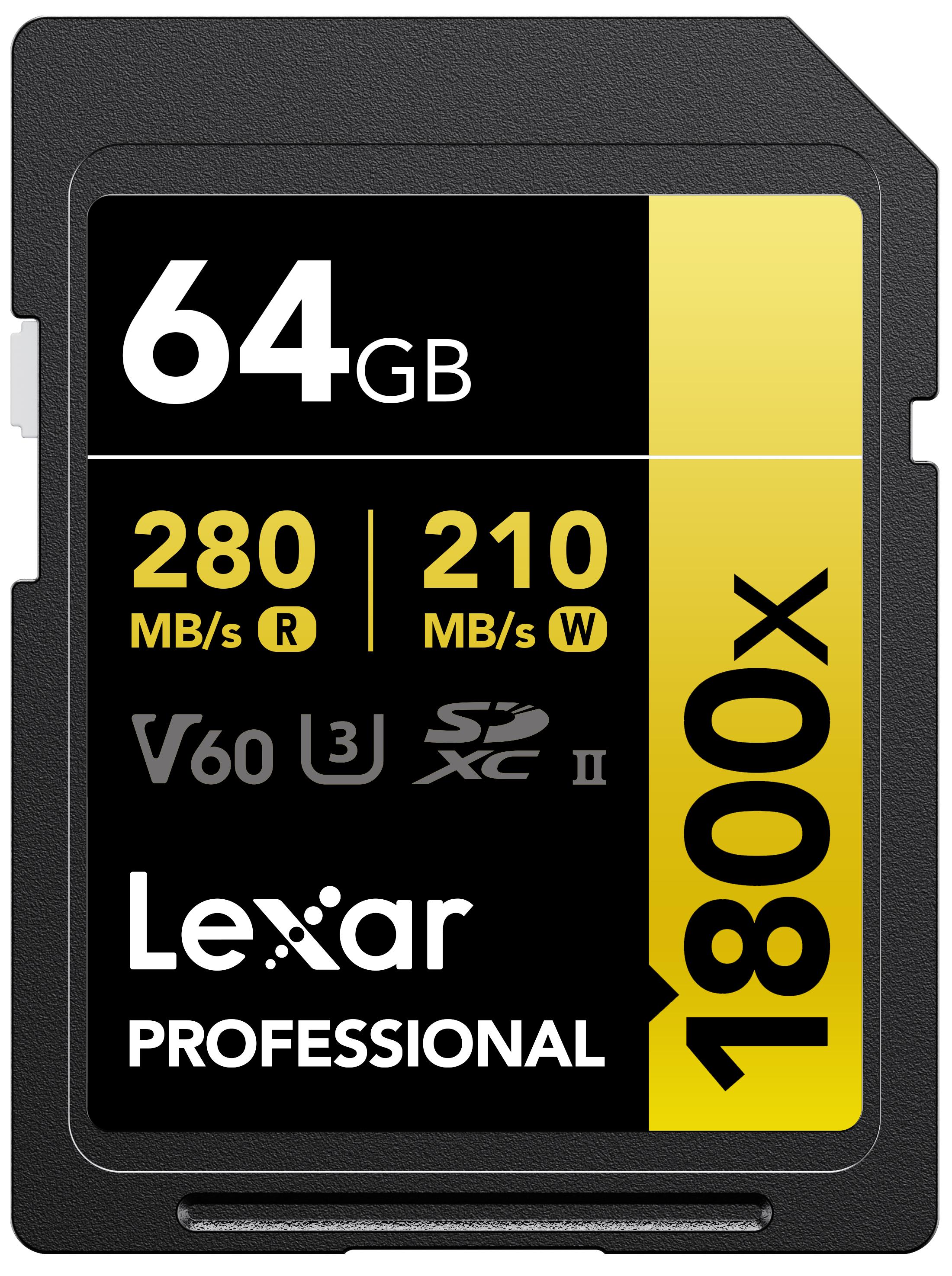 BIGBOY LEXAR 64GB LSD1800064G-BNNNG SD PROFESSIONAL 1800X SDXC UHS-II CARDS UP TO 280MB/S READ 210MB/S WRITE C10 V60 U3