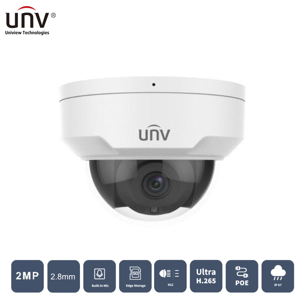 UNIVIEW UNIVIEW IPC322LB-ASF28K-A 2MP 2.8MM 30MT H265+ IP67/IK10 IP DOME KAMERA (Dahili Sesli)