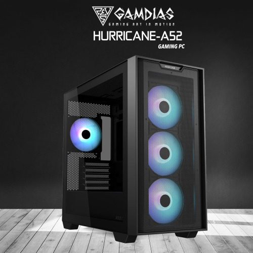 GAMDıAS GAMDIAS HURRICANE-A52, i5-14400F, 32Gb DDR5 Ram, 1Tb NVMe SSD, 8Gb GDDR6 RTX4060 Ekran Kartı, 750W Kasa, Free Dos GAMING PC